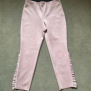 ZARA ice pink suede-like pull on pants with ruffle leg detail. Size L.